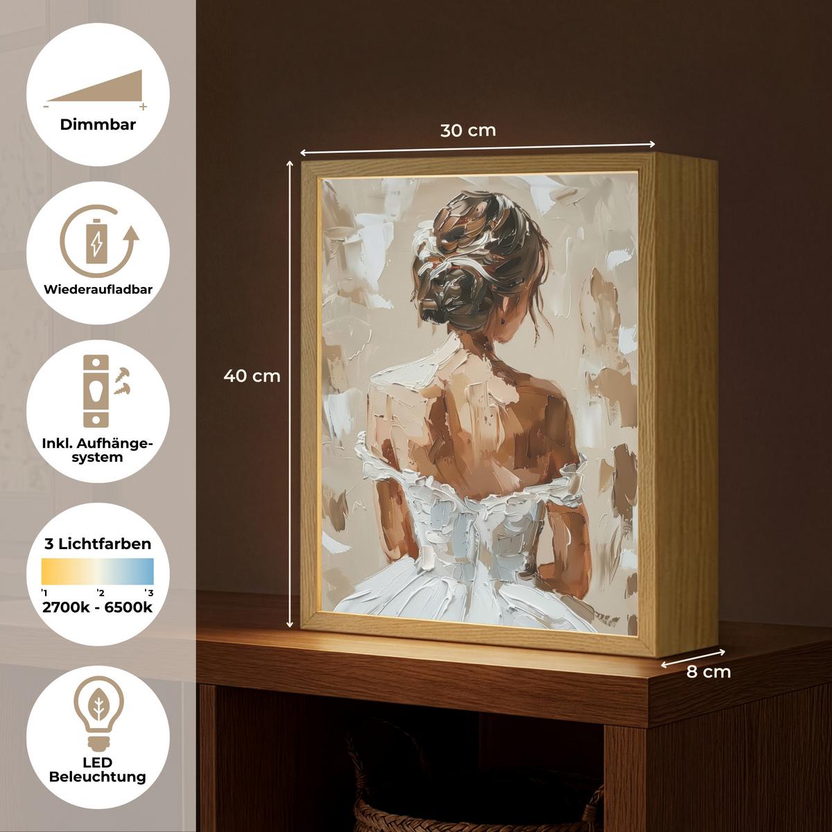 WANDLEUCHTE MIT AKKU Frau - Farbe - Abstrakt - Beige - Modern 30x40 cm - Hellbraun, Holzwerkstoff (30/40/8cm) - OnlyWow