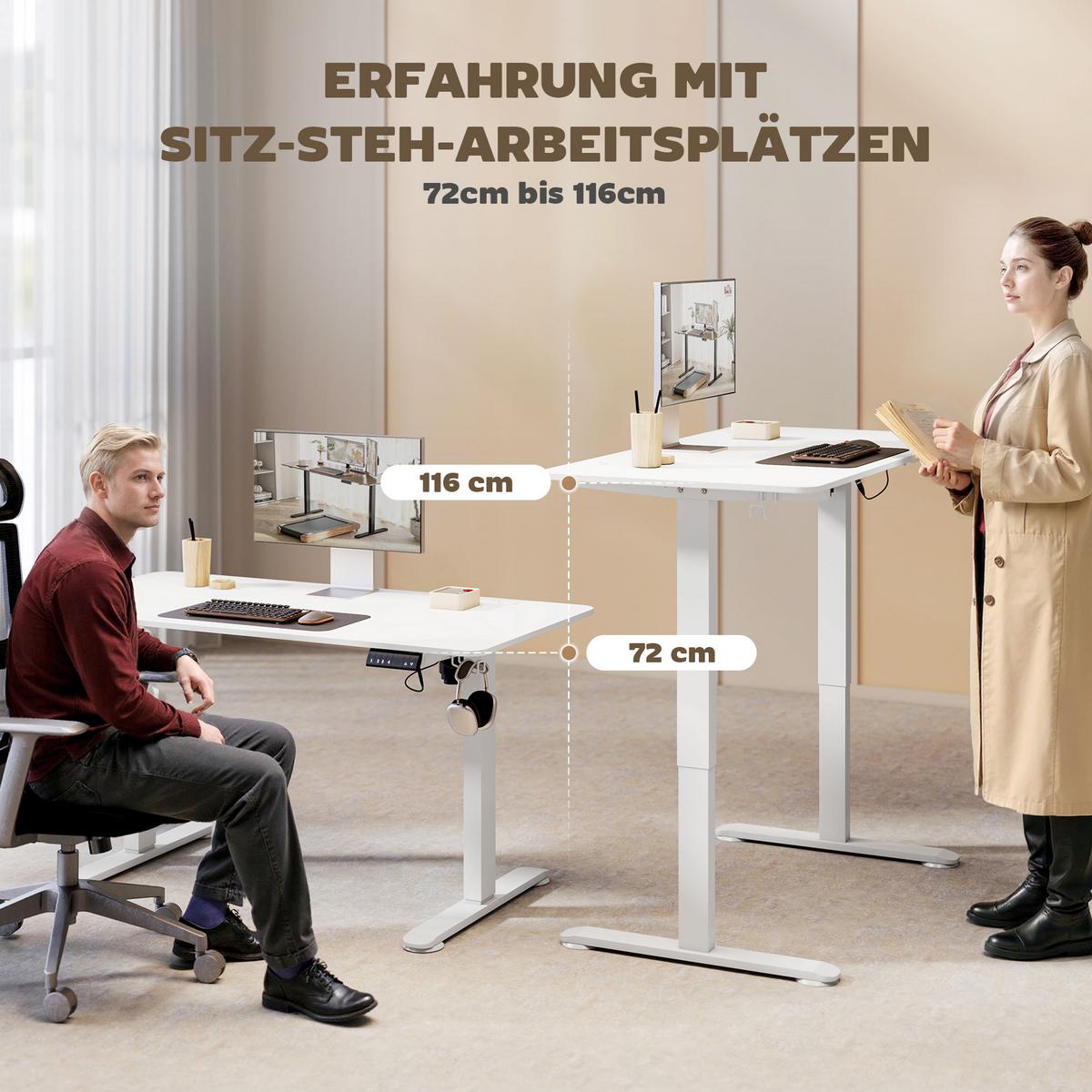 HÖHENVERSTELLBARER Schreibtisch 140 x 70cm Elektrisch Computertisch mit Haken - Weiß, Kunststoff (140/70/116cm) - Vinsetto