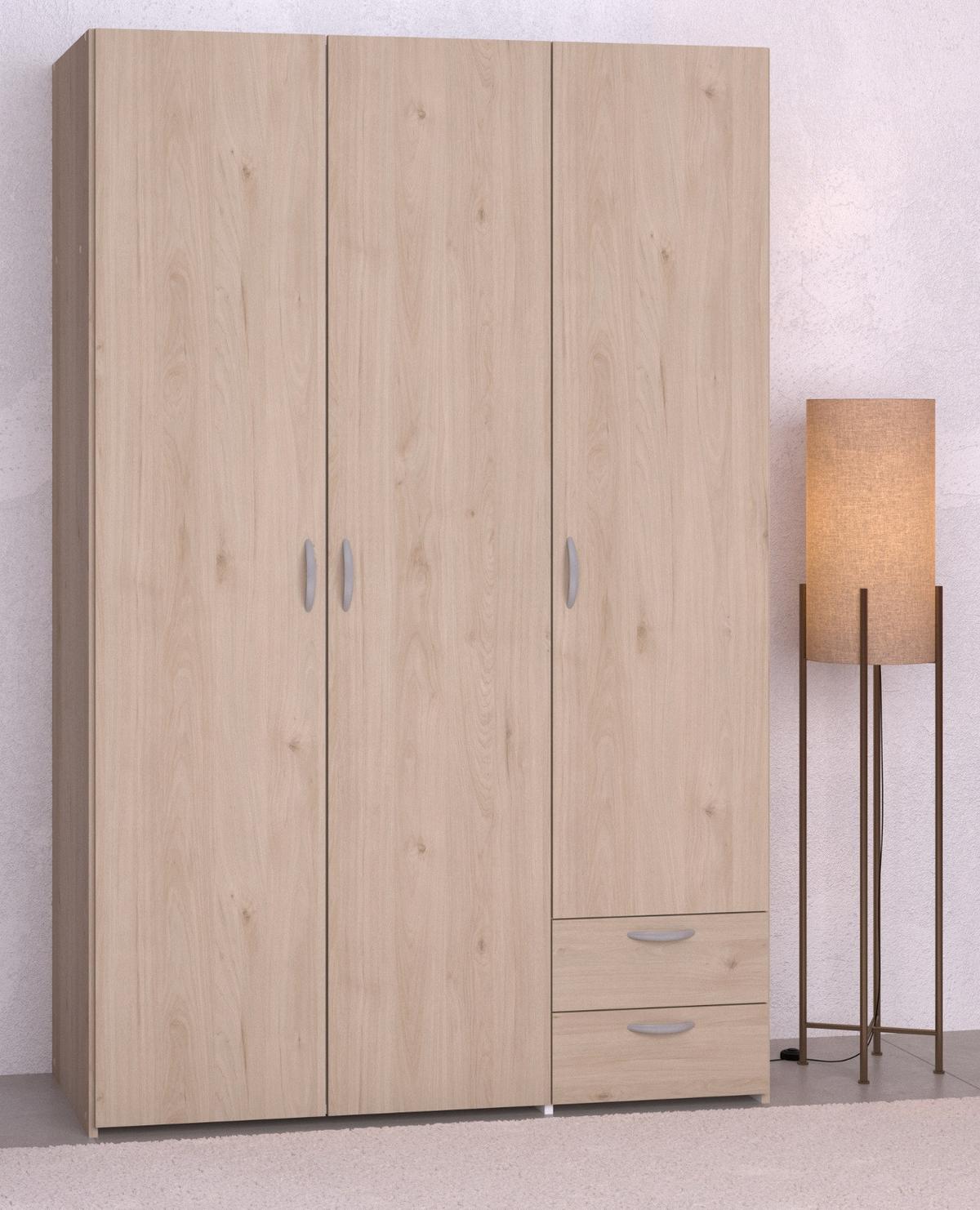 KLEIDERSCHRANK Eiche 120 cm 3-türig, Drehtürenschrank - Eichefarben/Silberfarben, Holzwerkstoff/Kunststoff (120/185/51cm) - Furn.Design