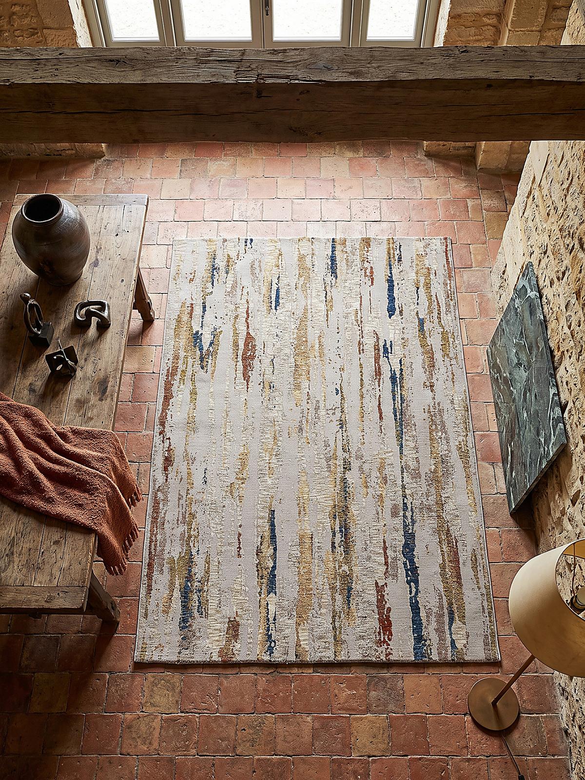 KURZFLORTEPPICH, mit Fransen, BLENG, Farbstriche, Beige-Multicolor, 120 x 160 cm - Beige, Textil (120/160cm) - KADIMA DESIGN