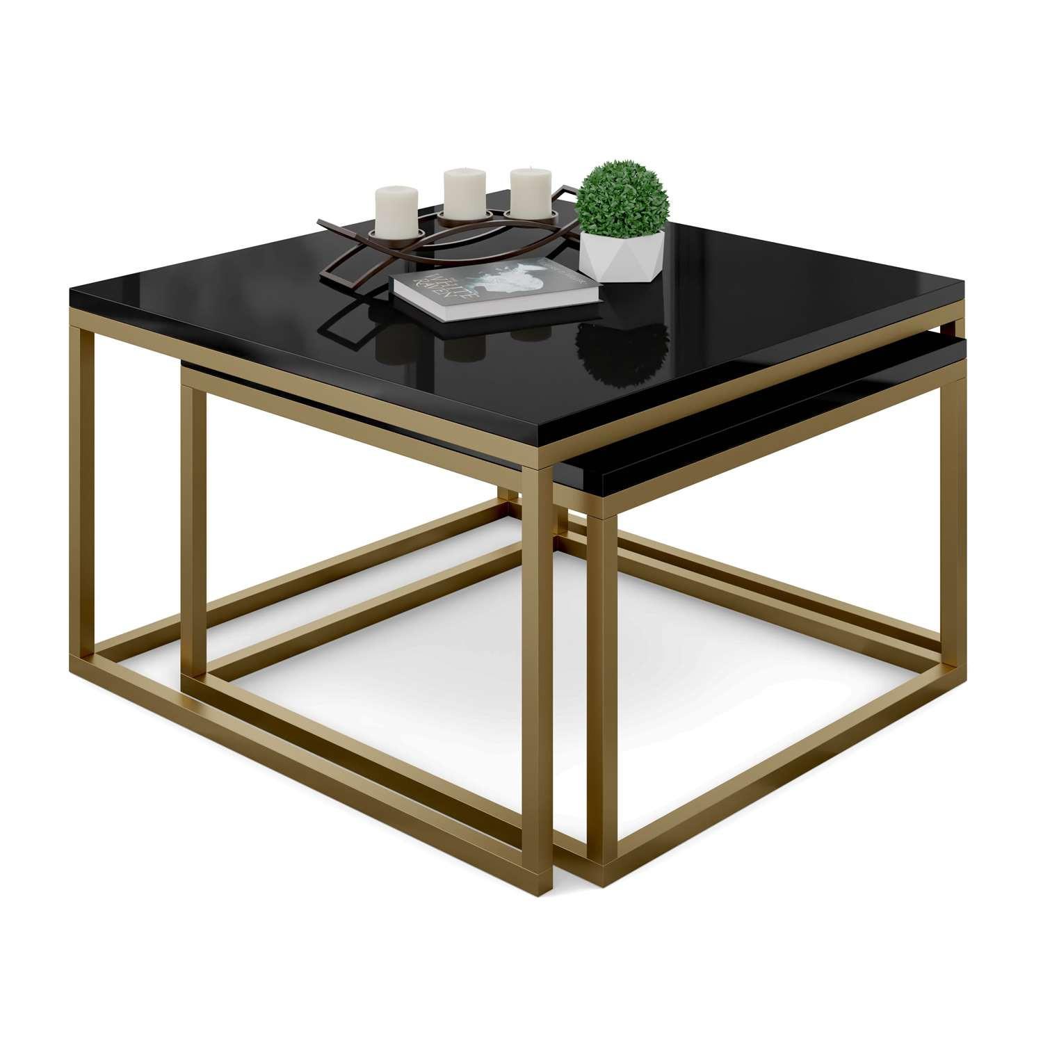 COUCHTISCH YOSHI 2in1 70/70/46 cm Gold matt / Schwarz hochglanz - Schwarz, Holzwerkstoff/Metall (70/70/46cm) - Lookway