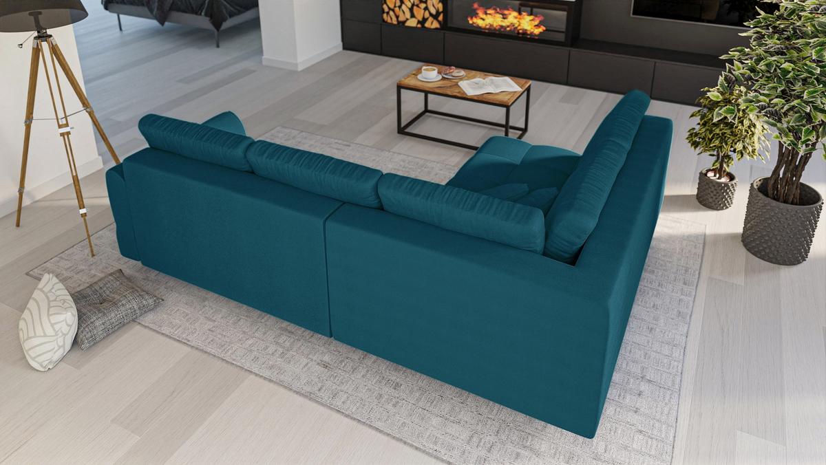 ECKSOFA MIT HOCKER Lorine Mikrofaser Blau - Blau/Hellbraun, Buchenholz/Textil (231/161cm) - S-Style Möbel