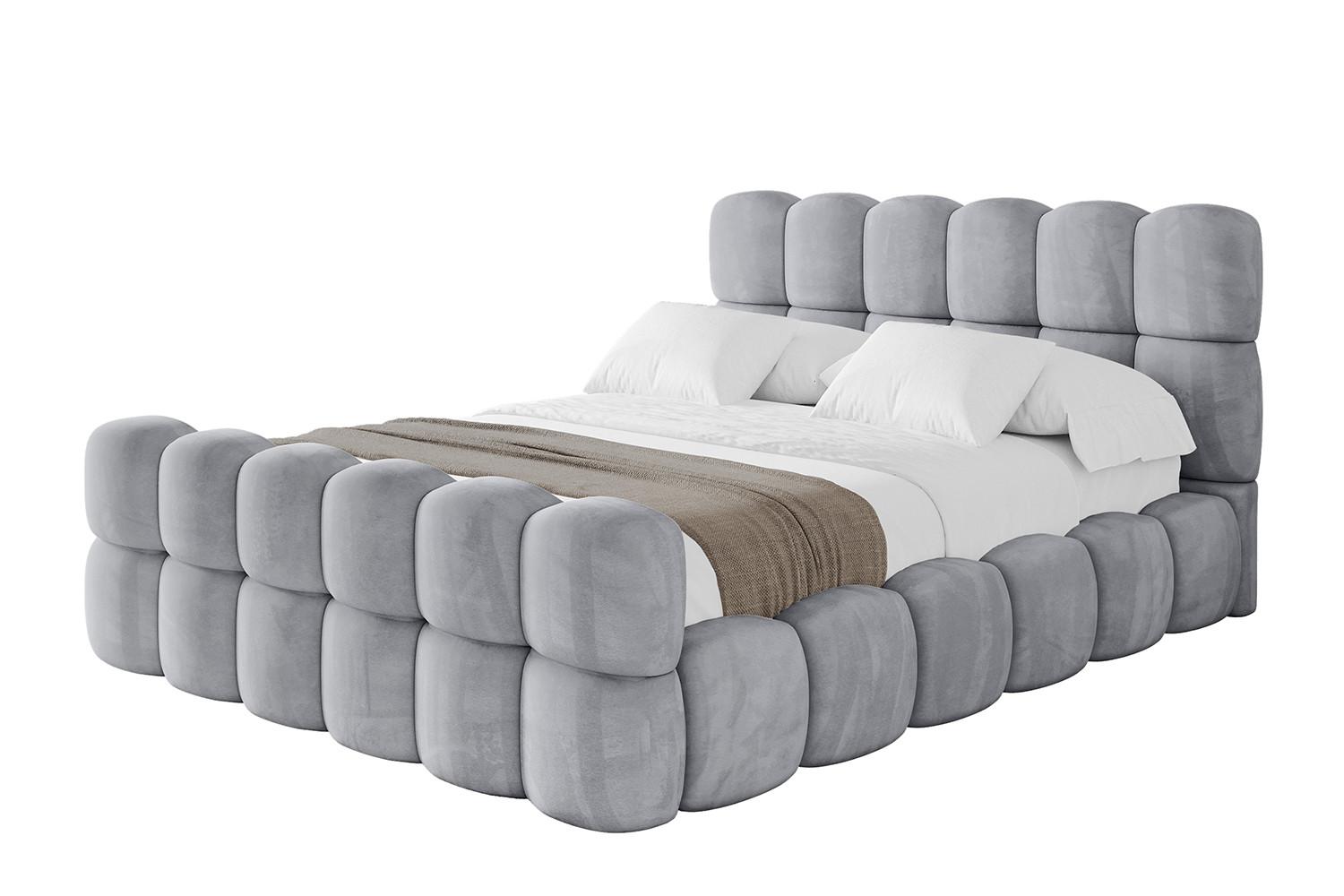 POLSTERBETT mit Bettkasten, Fußteil und Lattenrost, Bett mit Matratze H3/H4 - LEYA-Z 200x200 Hellgrau - Hellgrau, Holzwerkstoff/Textil (200/200cm) - ALTDECOR