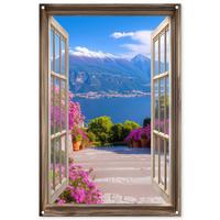 GARTENPOSTER Durchblick - Berg - Landschaft - Ausblicke - See Outdoor Bilder 80x120 cm - Blau, Kunststoff (80/120/0.2cm) - OnlyWow