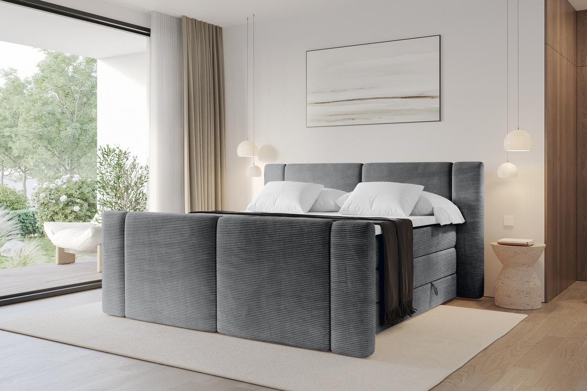 BOXSPRINGBETT mit Matratze H3/H4 - EVON KING Zanozek - 180x200 cm Dunkelgrau - Graphitfarben, Holzwerkstoff (180/200cm) - ALTDECOR