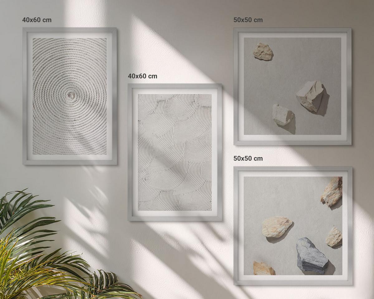 BILDER SET 4er Set - 50x50 cm & 40x60 cm Silberner Rahmen - Geometrische Pappsteine - Silberfarben, Kunststoff (50/50cm) - TULUP