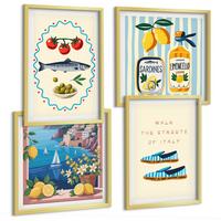 BILDER SET 4er Set - 50x50 cm & 40x60 cm Goldrahmen - Italienische Aromen, farbenfrohe Bilder - Goldfarben, Kunststoff (50/50cm) - TULUP