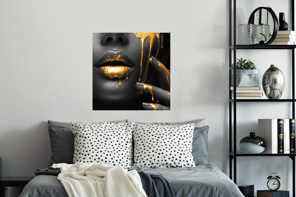 WANDTATTOO Frau - Schwarz - Gold - Gesicht - Lippen Wanddeko 50x50 cm - Goldfarben, Kunststoff (50/50/0.1cm) - MuchoWow
