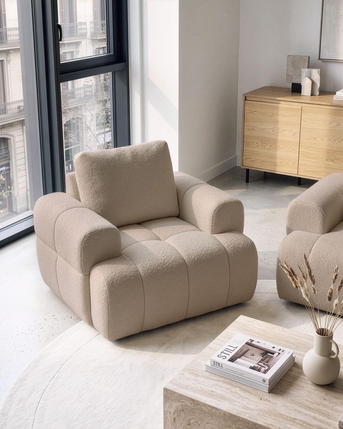 SESSEL Bouclé Beige Narilla - Beige, Kunststoff/Textil (111/81/92cm) - Beliani