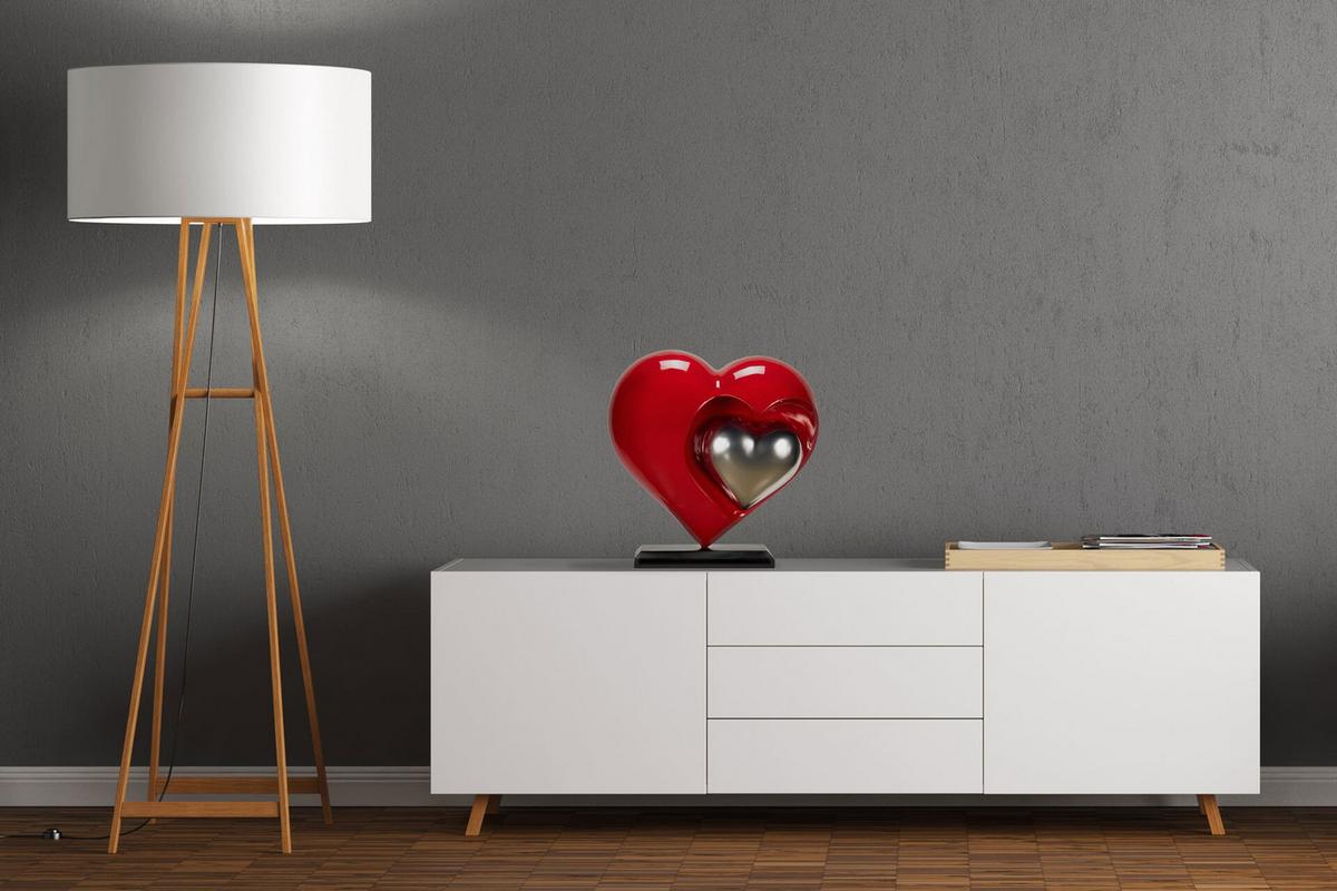 SKULPTUR Rot 47/44 cm - Rot/Silberfarben, Stein (5.8/44/20cm) - KUNSTLOFT