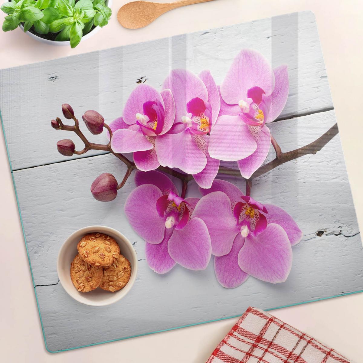 GLASPLATTE 60x52 cm Orchidee auf Holz - Pink, Glas (60/0.4/52cm) - TULUP