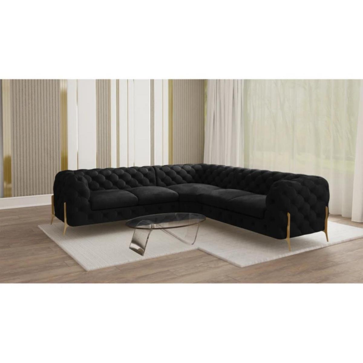 ECKSOFA Chesterfield Lexi Schwarz Samt - Goldfarben/Schwarz, Holz/Textil (264/264cm) - S-Style Möbel