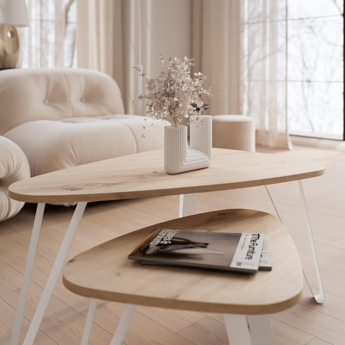 SATZTISCH NOA Stahlgestell, Freiform, Weiß / Artisan-Eiche - Eiche Artisan/Weiß, Holzwerkstoff/Metall (94/60/42cm) - Idohome