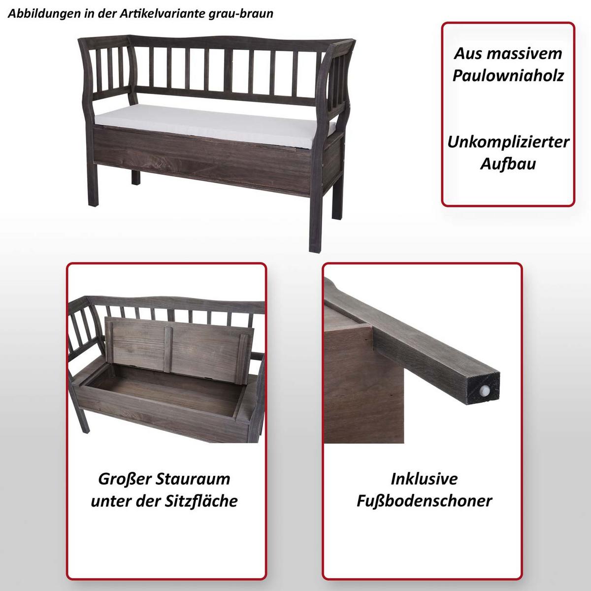 SITZBANK STAUFACH SHABBY-LOOK Grau, Braun - Creme/Braun, Holz (119/85/40cm) - MCW