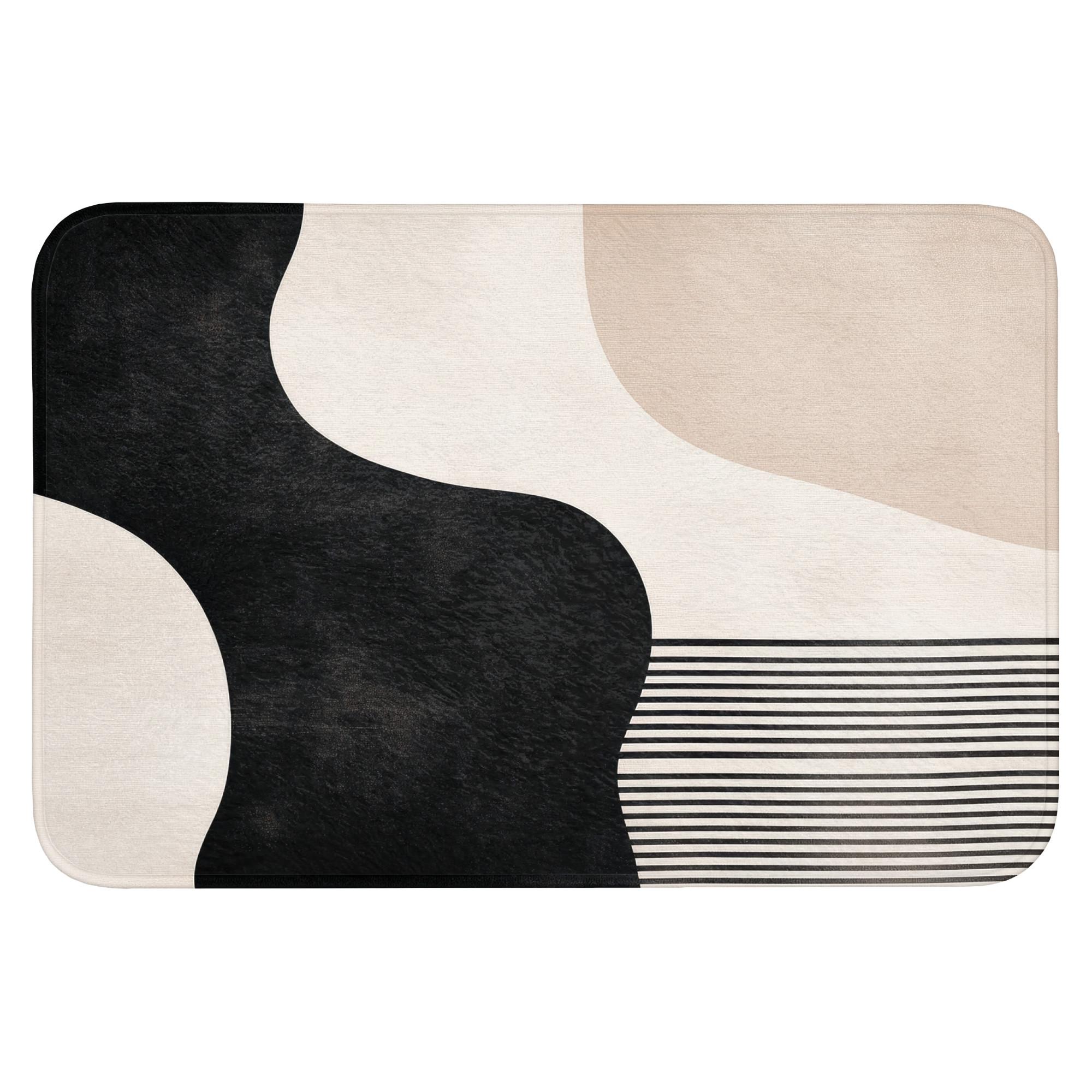 BADEMATTE Abstrakt - Japandi - Beige - Modern Badvorleger 90x60 cm - Beige/Schwarz, Textil (90/60cm) - OnlyWow
