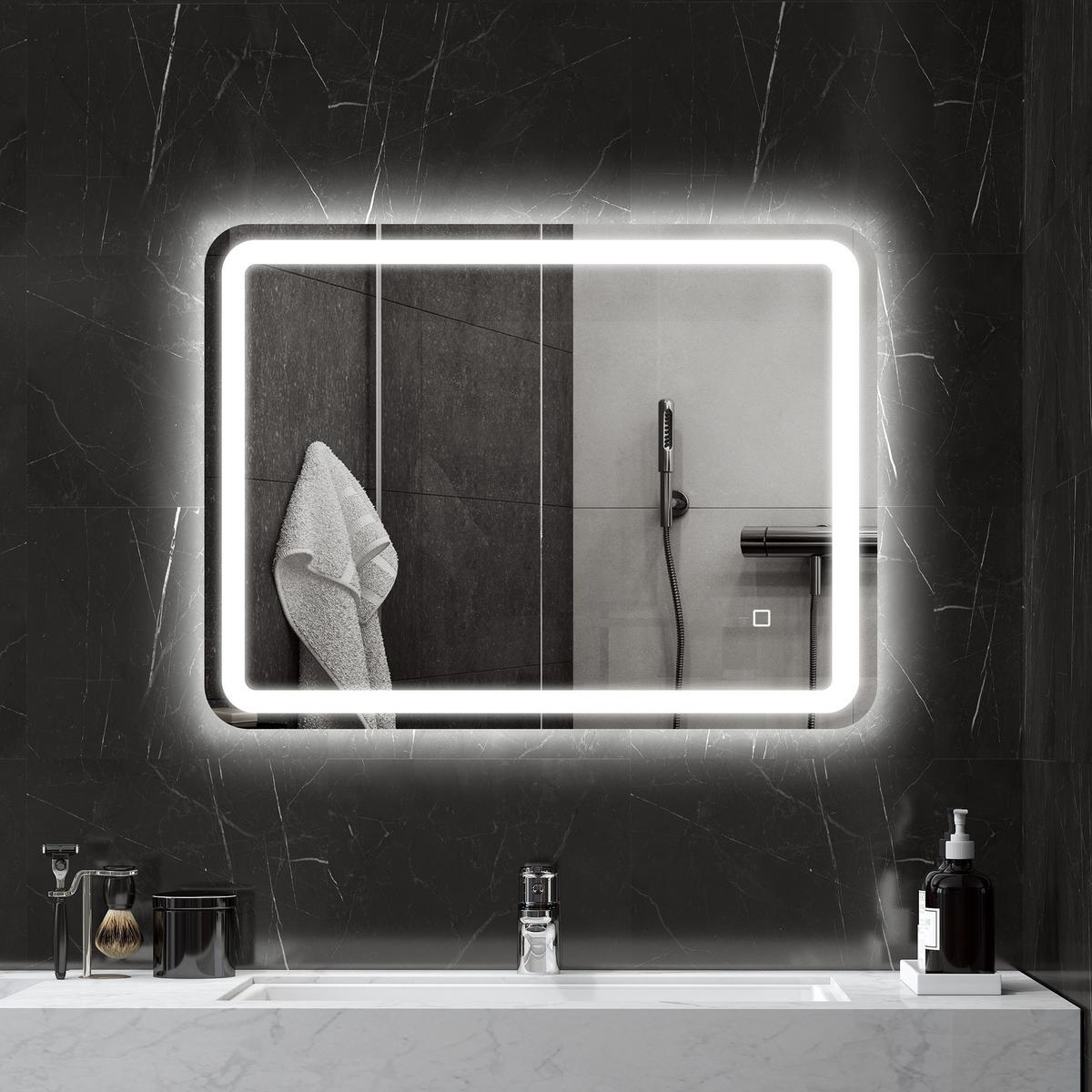BADSPIEGEL Hartglas Silber - Silberfarben, Glas (60/4/80cm) - HOMCOM