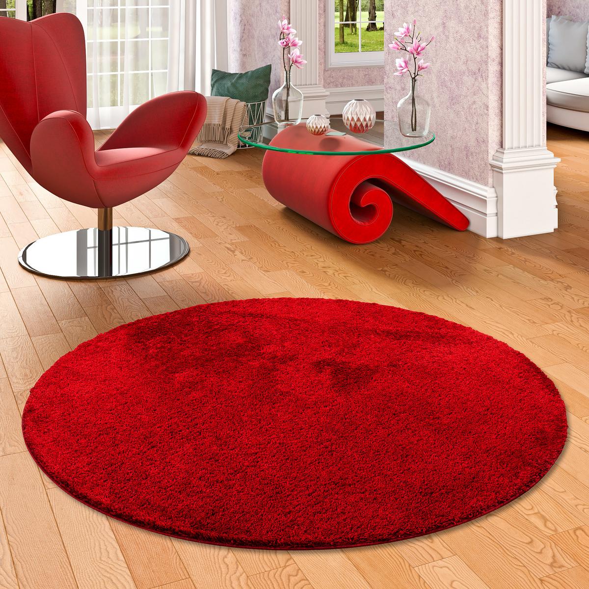HOCHFLOR SHAGGY TEPPICH PALACE RUND - Weinrot, Textil (133/133cm) - Snapstyle