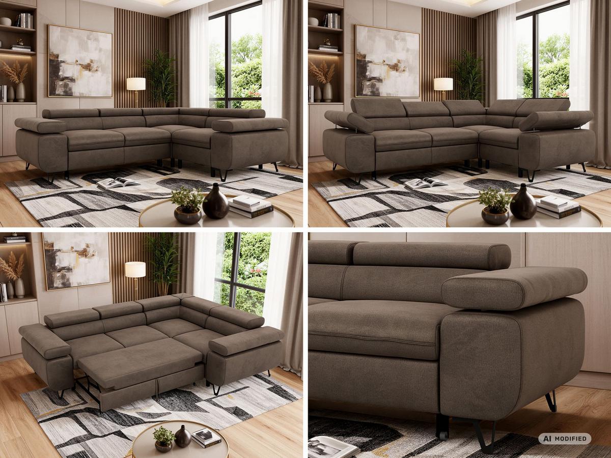 ECKSOFA FALCO L - Braun Velvet - Rechts Seite - Dunkelbraun/Schwarz, Textil/Metall (268/197cm) - MKS