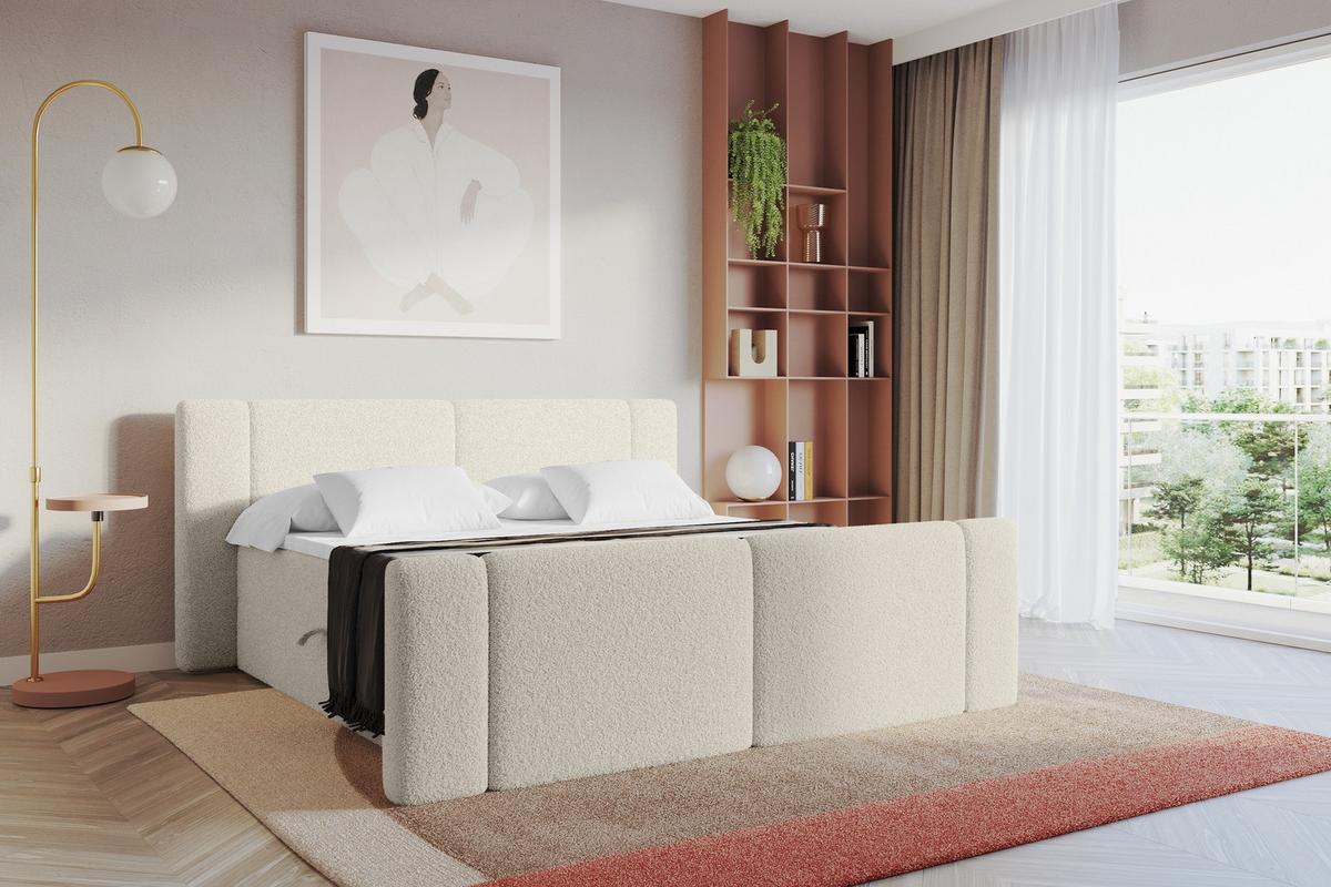 BOXBETT mit Matratze H3 - EVON Zanozek - 180x200 cm Beige - Kaschmir, Holzwerkstoff (180/200cm) - ALTDECOR