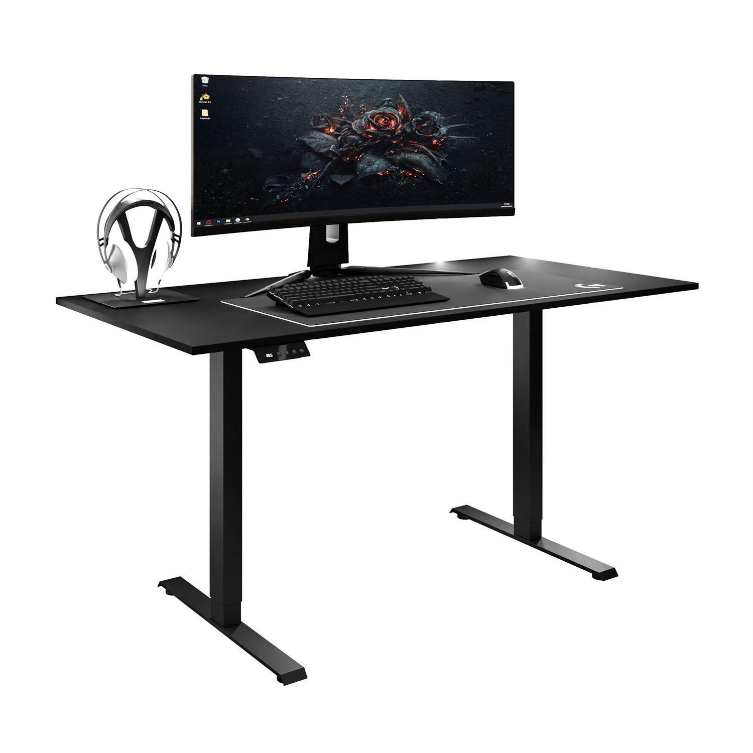 SCHREIBTISCH SPACE GAMING höhenverstellbar mit Metallbeinen schwarz/schwarz - Schwarz, Holzwerkstoff (70/140/69.5cm) - Lookway