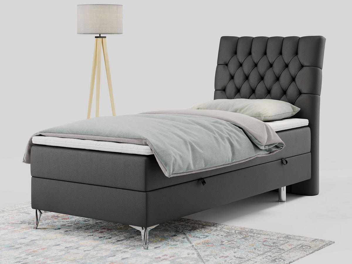 BOXBETT MILEN 90/200 Dunkelgrau Kunstleder - H3 - Rechts Seite - Dunkelgrau, Holz/Textil (90/200cm) - MKS