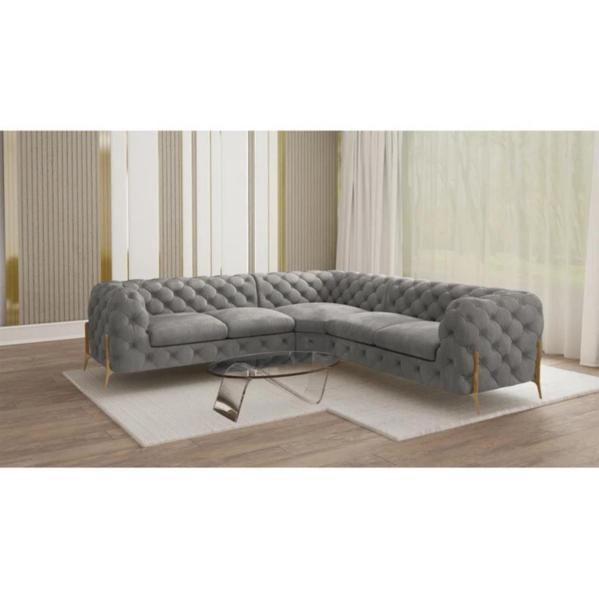 ECKSOFA Chesterfield Lexi Grau Samt - Goldfarben/Grau, Holz/Textil (264/264cm) - S-Style Möbel