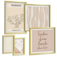 BILDER SET 5er Set - 50x50 cm & 20x30 cm & 40x60 cm Goldrahmen - Abstrakte Formen und Farben - Goldfarben, Kunststoff (40/60cm) - TULUP
