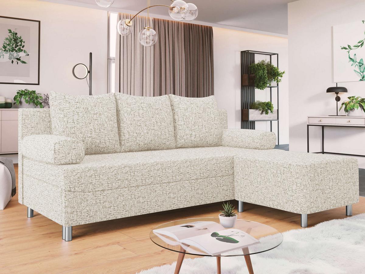 SCHLAFSOFA Dover mit Polsterhocker - Chromfarben/Beige, Holz/Kunststoff (192/86/80cm) - MIRJAN24