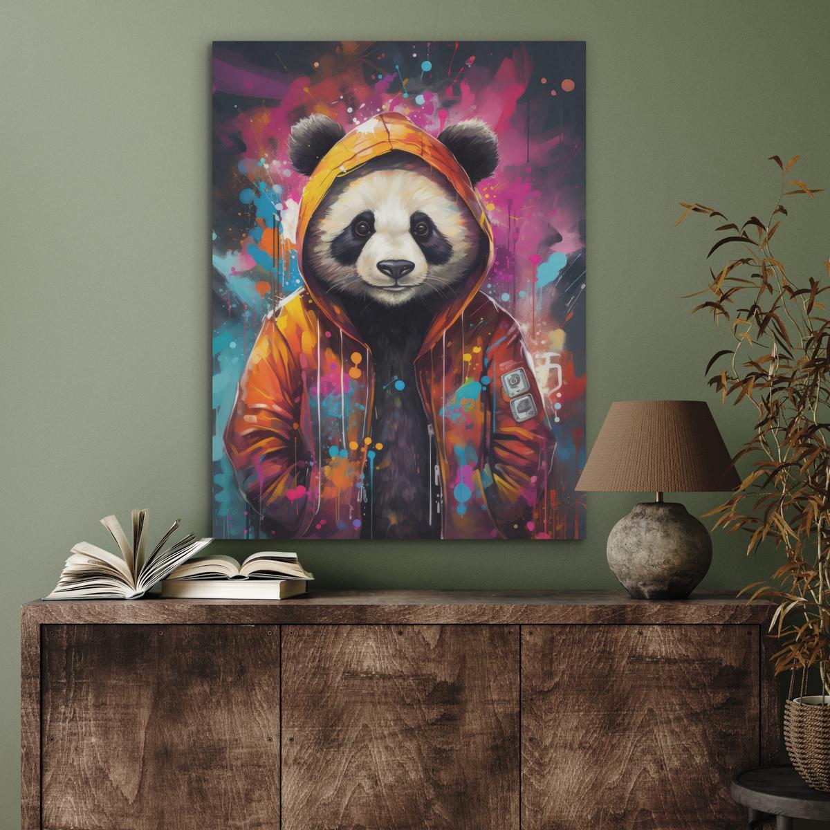 AKUSTIKBILD Panda - Jacke - Graffiti - Orange Wandbilder 60x80 cm - Orange, Kunststoff (60/80/0.9cm) - MuchoWow