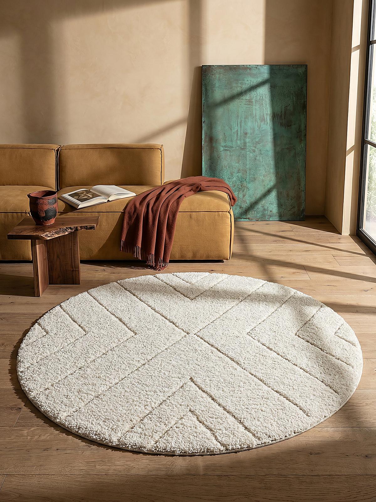 RUNDTEPPICH Berber ATRIO Polypropylen Creme 160 x 160 cm - Beige, Textil (160/160cm) - KADIMA DESIGN