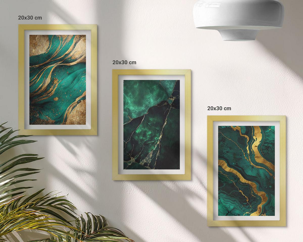 BILDER SET 3er Set - 20x30 cm Goldrahmen - Elegante Steinmuster - Goldfarben, Kunststoff (20/30cm) - TULUP