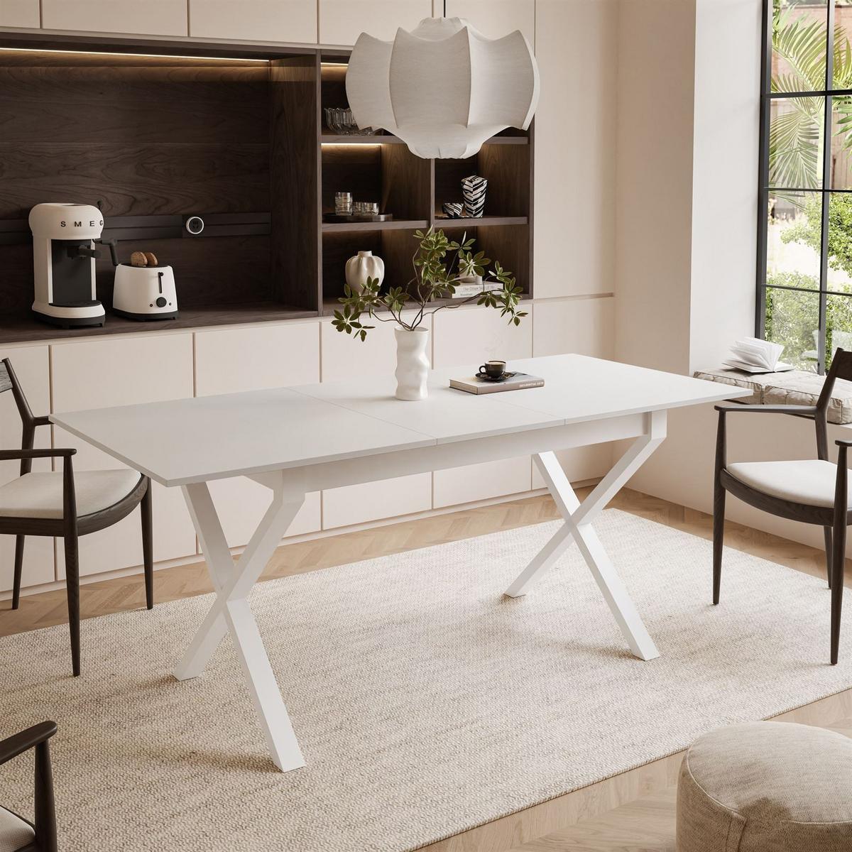 ESSTISCH ARTON II ausziehbarer Tisch 140-195 cm für 6-8 Personen - Weiß, Holzwerkstoff/Metall (140/80/77cm) - Lookway