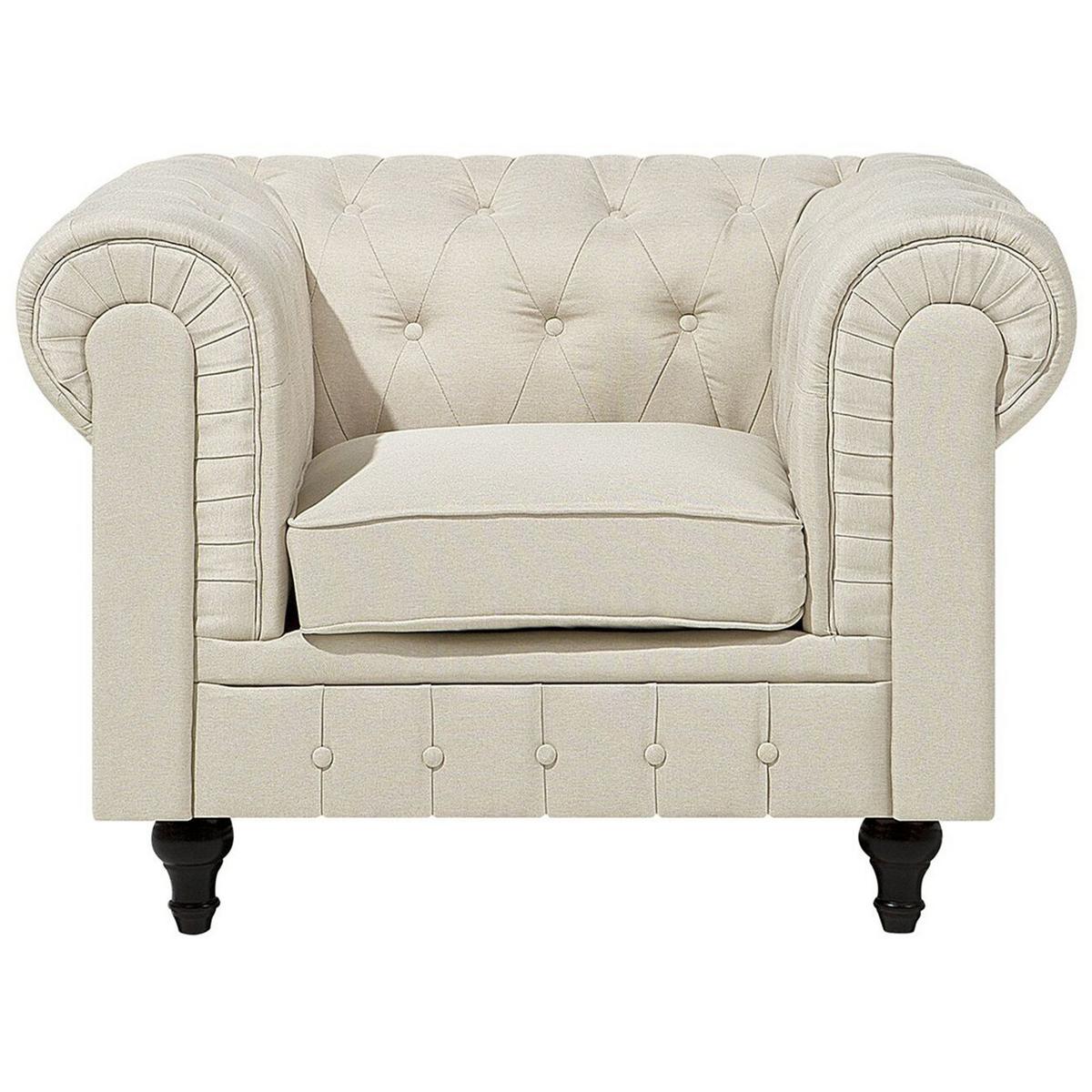 SESSEL Polsterbezug beige Chesterfield - Dunkelbraun/Beige, Textil (110/70/75cm) - Beliani