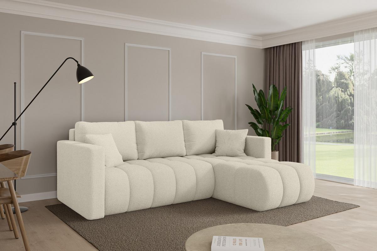 ECKSOFA mit Schlaffunktion Ottomane Rechts GARD-L 226x146x85 Beige Bouclé - Sandfarben/Beige, Holzwerkstoff/Kunststoff (226/146cm) - ALTDECOR