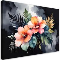 WANDBILD, Orange Blumen Blätter - Schwarz, Textil (45/30cm) - Feeby
