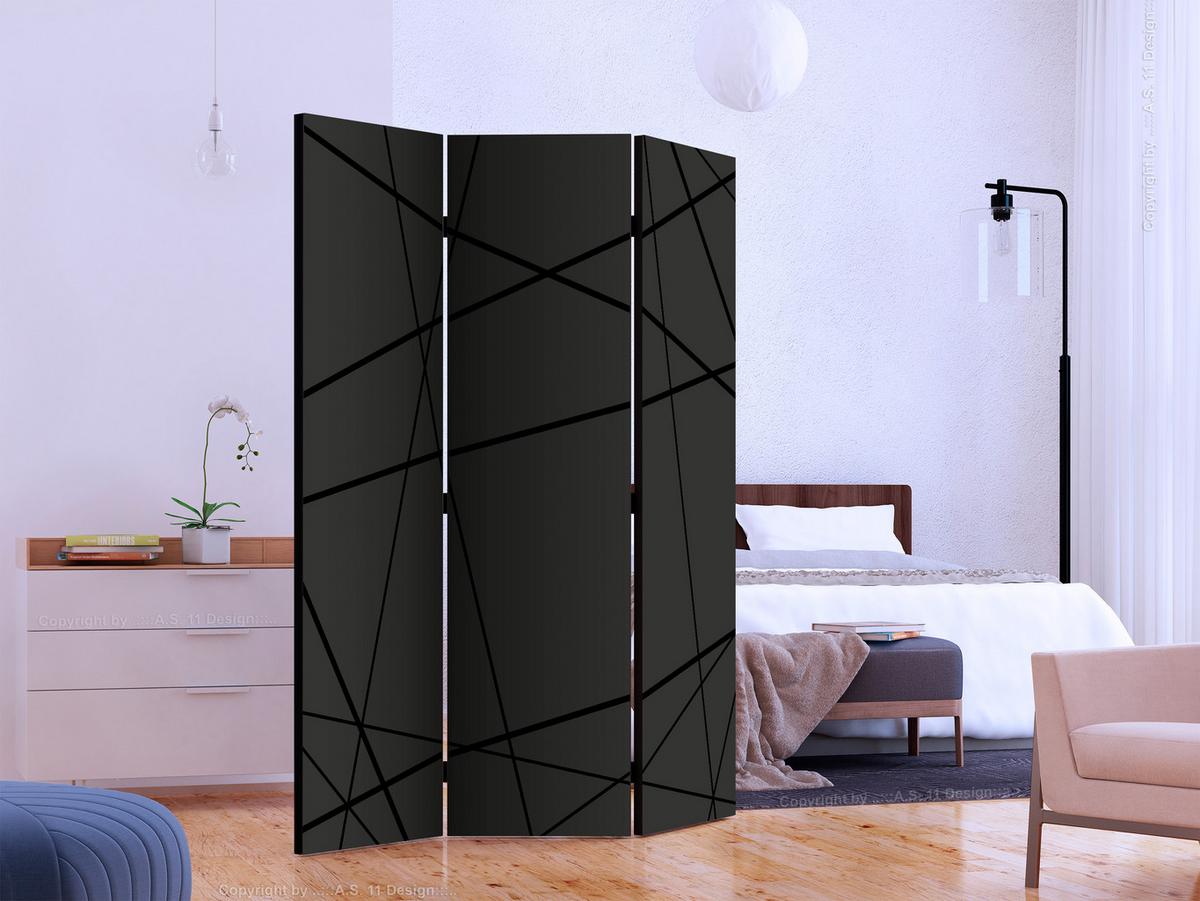 PARAVENT Beidseitig Bedruckter 3-tlg 135x172 cm Moderne Linien Abstraktion - Schwarz, Holz/Textil (135/172/3cm) - Muralo