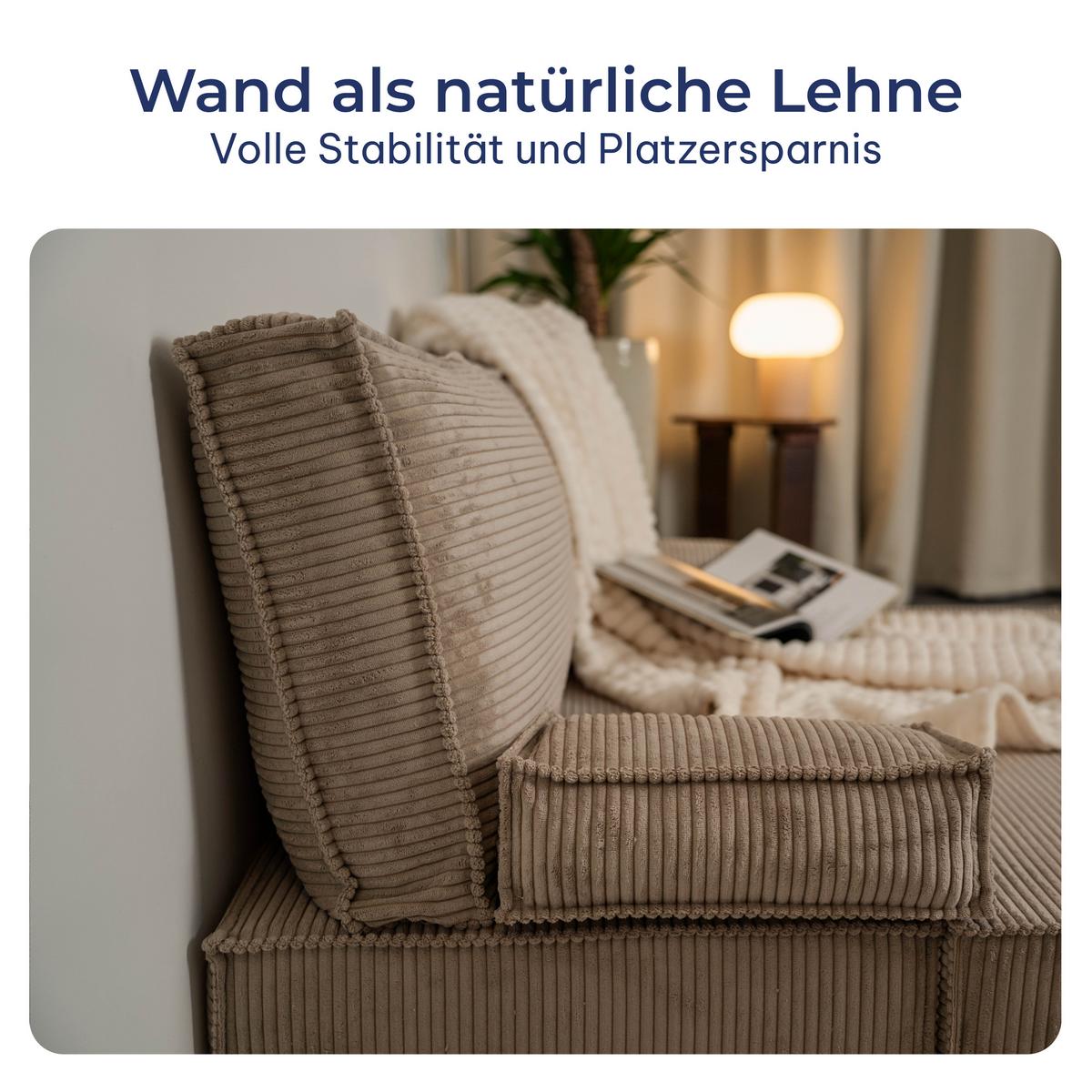 ECKSOFA NOTIA modulares Boneless Sofa mit Schlaffunktion Braun Cordstoff - Braun, Textil (200/120cm) - MASSENO