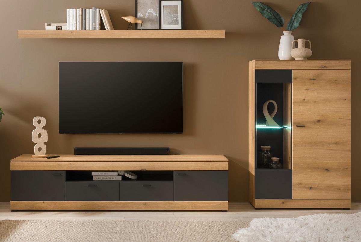 WANDBOARD in Evoke Eiche, Wandregal 200 cm - Kaschmir/Eichefarben, Holzwerkstoff (200/8/20cm) - Furn.Design