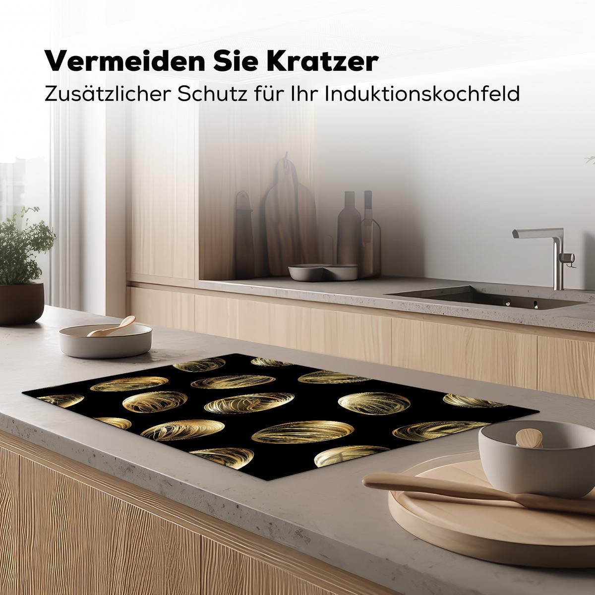 HERDABDECKPLATTE Eier - Gold - Muster Induktionsmatte 81x52 cm - Schwarz, Kunststoff (81/52/0.2cm) - MuchoWow