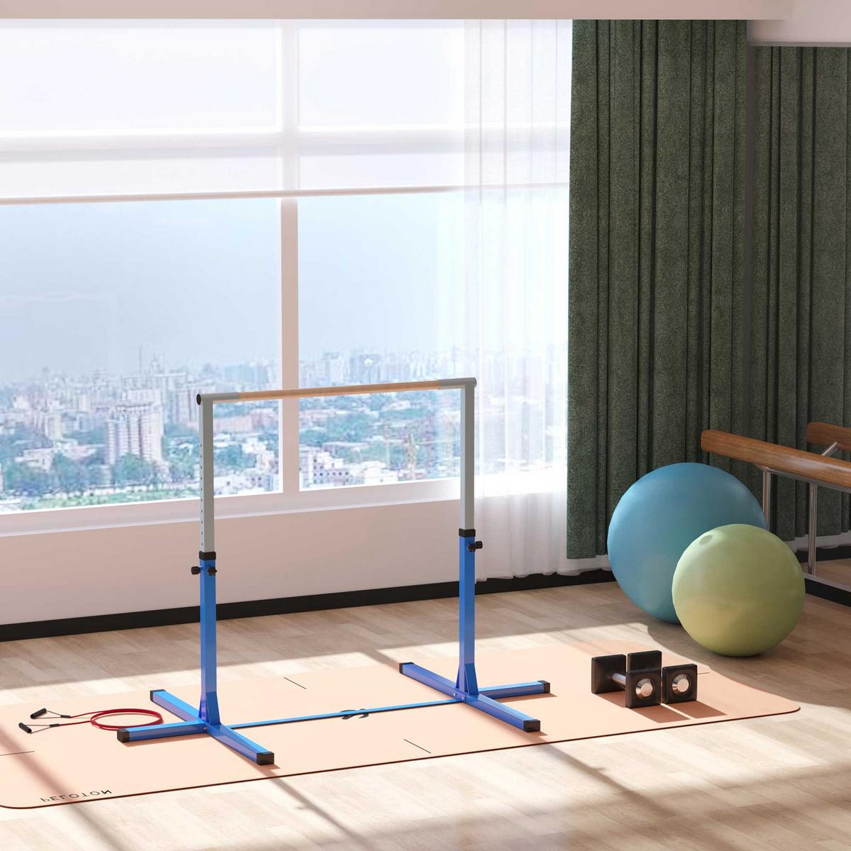 GYMNASTIK Turnreck Reckstange Turnstangen 13-stufige höhenverstellbar Blau - Blau, Metall (121/194cm) - HOMCOM