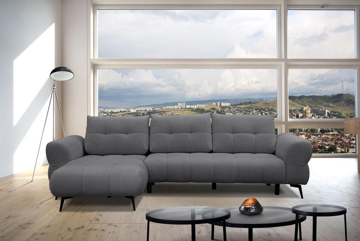 ECKSOFA SALVINI 4-Sitzer, graphitfarben - Graphitfarben/Schwarz, Holzwerkstoff/Textil (158/292cm) - Wozimo