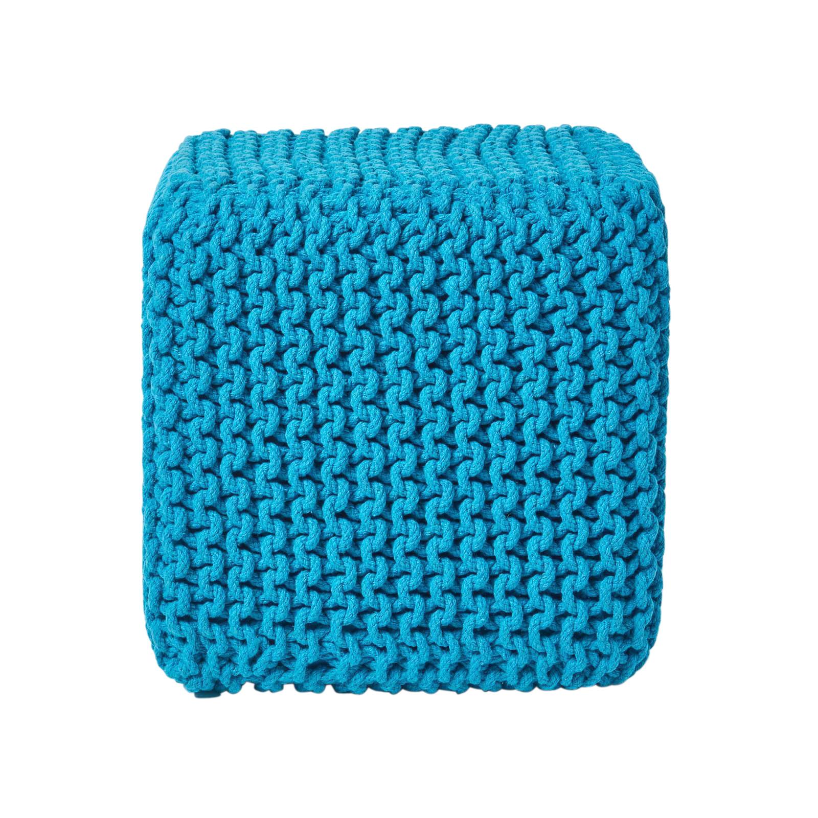 STRICK-POUF türkis, Sitzwürfel 35/35/35 cm - Türkis, Textil (35/35/35cm) - Homescapes