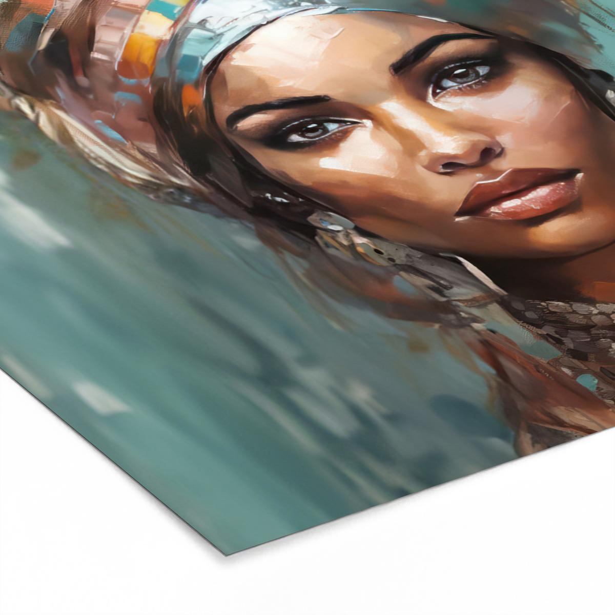 POSTER MIT RAHMENGERAHMTES BILD Frau - Kunst - Schmuck - Porträt 80x60 cm - Blaugrau, Papier (80/60cm) - MuchoWow
