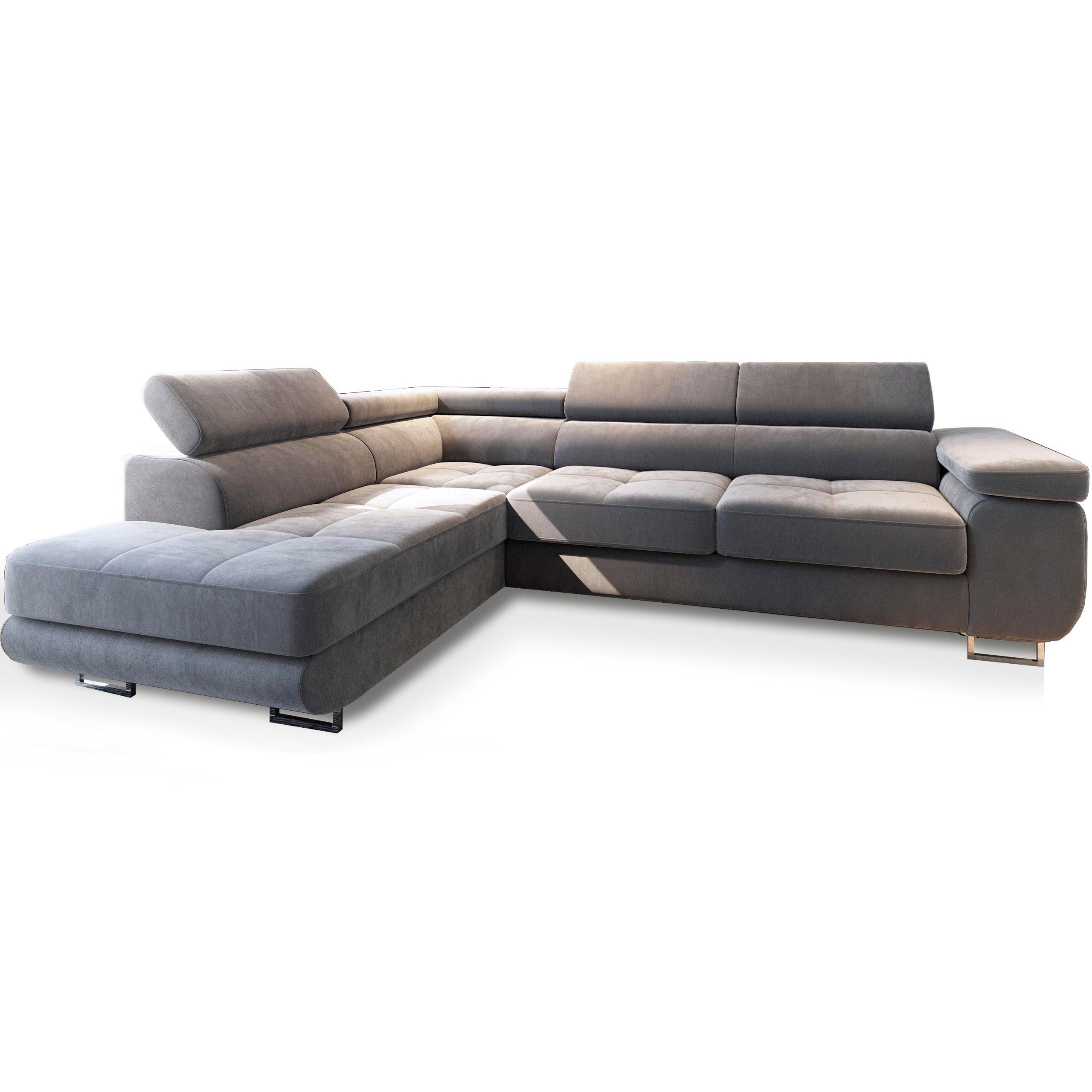 ECKSOFA SELVA L-S Hellgrau Velours-Stoff mit Schlaffunktion - Silberfarben/Hellgrau, Holz/Holzwerkstoff (275/202cm) - MASSENO