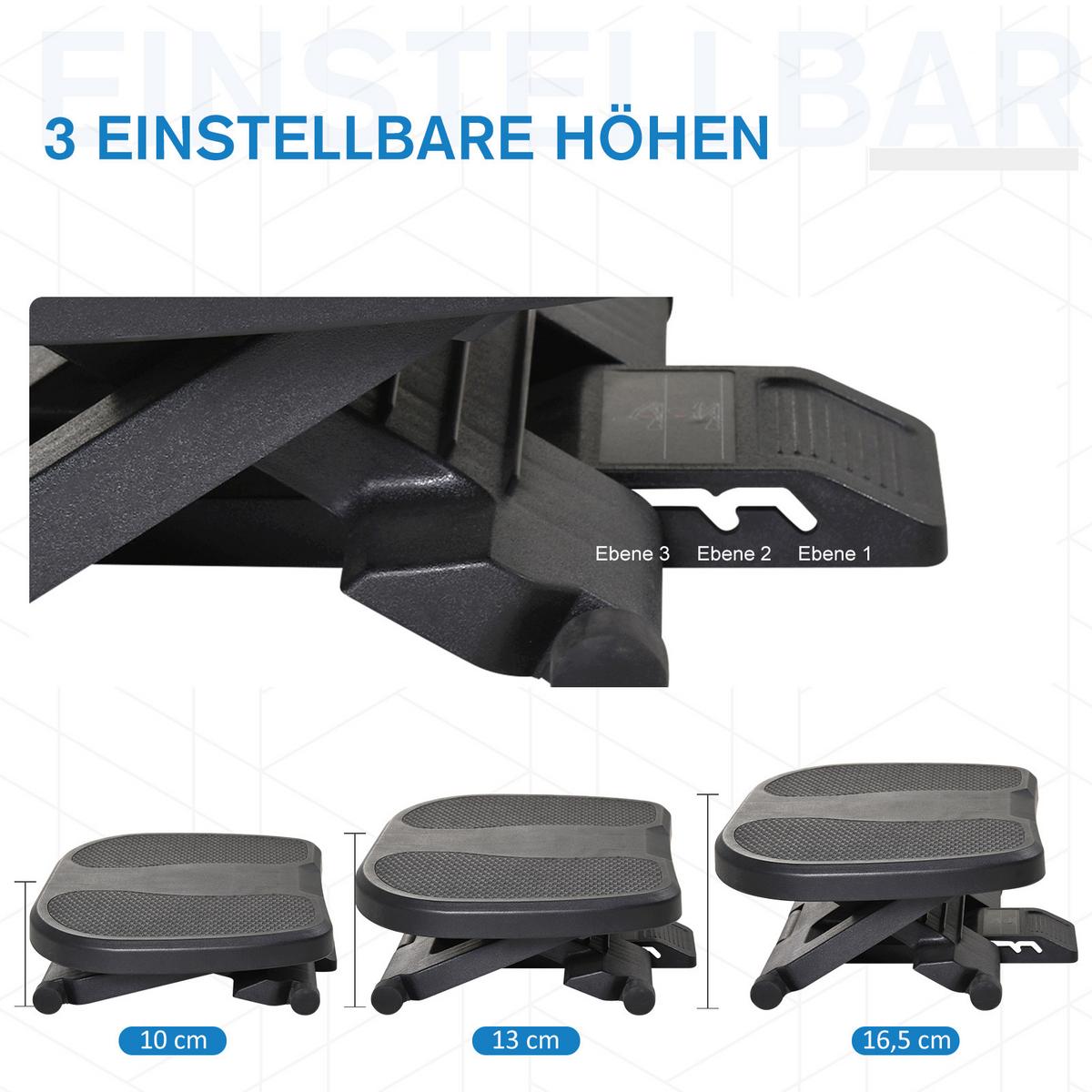 FUSSSTÜTZE Fußablage Fußablage 3 Höhen Verstellbar HIPS schwarz - Schwarz, Kunststoff (34/10/45cm) - HOMCOM