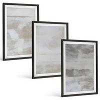 BILDER SET 3er Set - 40x60 cm Schwarzer Rahmen - Moderne, Used-Look-Texturen - Schwarz, Kunststoff (40/60cm) - TULUP