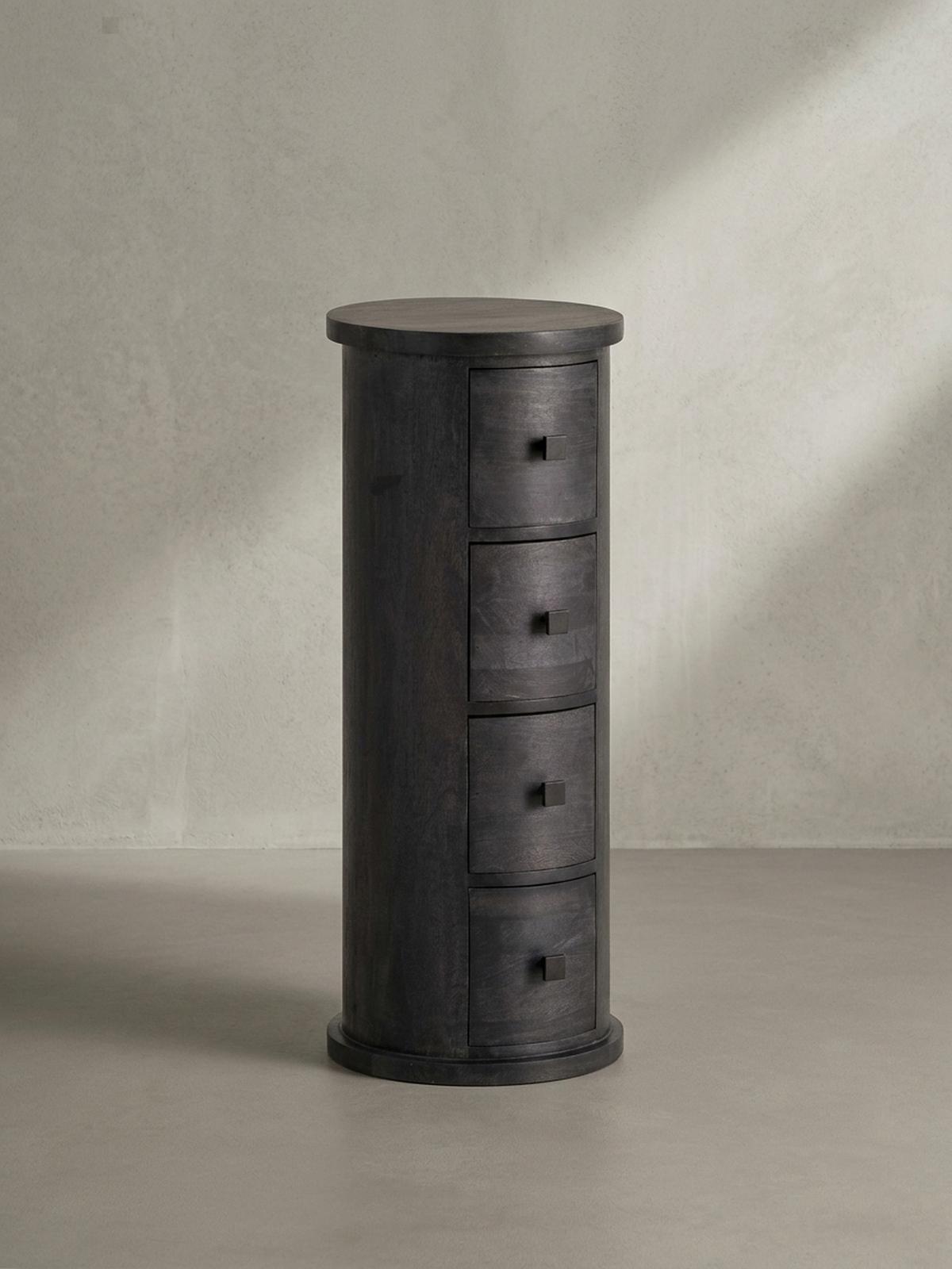 KOMMODE – Mango Massivholz, 34x85x34 cm, 4 Schubladen, schmal, schwarz - Schwarz, Holz (34/85/34cm) - KADIMA DESIGN