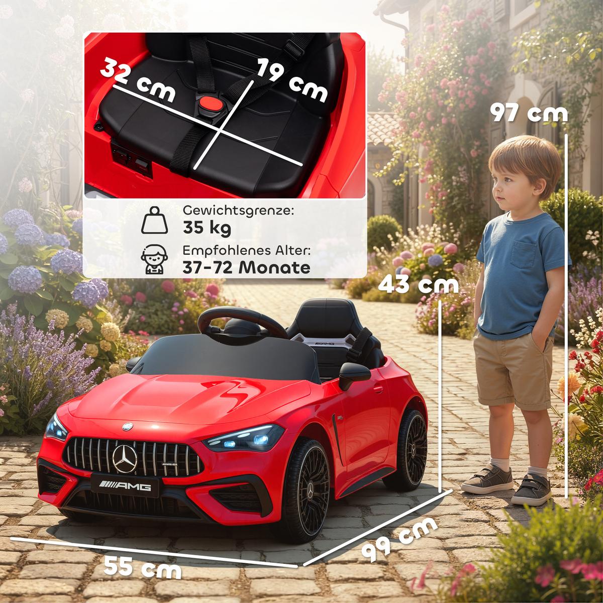 KINDER-ELEKTROAUTO 2 x 12V Kinderauto mit Musik, MP3, Sanftem Start/Stopp - Rot, Kunststoff (99/55/43cm) - AIYAPLAY