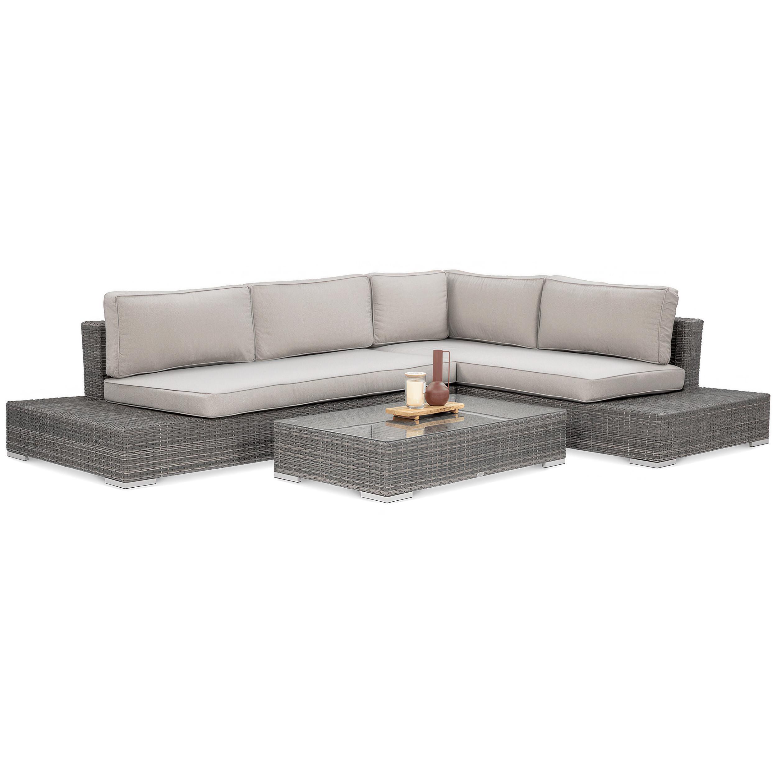 GARTENSET Firenze, aus Technorattan, Ecksofa und Kaffeetisch, für 4 Personen, Dunkelgrau - Dunkelgrau/Beige, Naturmaterialien - Beautysofa