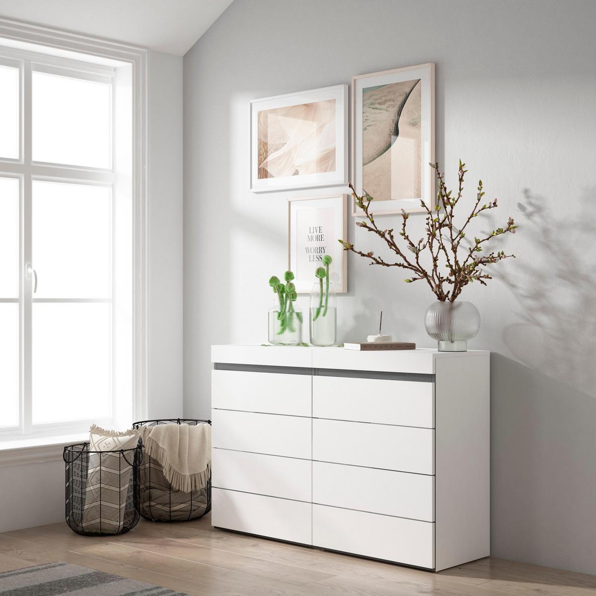 KOMMODE mit Schubladen, Sideboard Schrank, weiß und schwarz, 114/35/75cm - Weiß, Holzwerkstoff (114/75/35cm) - Skraut Home